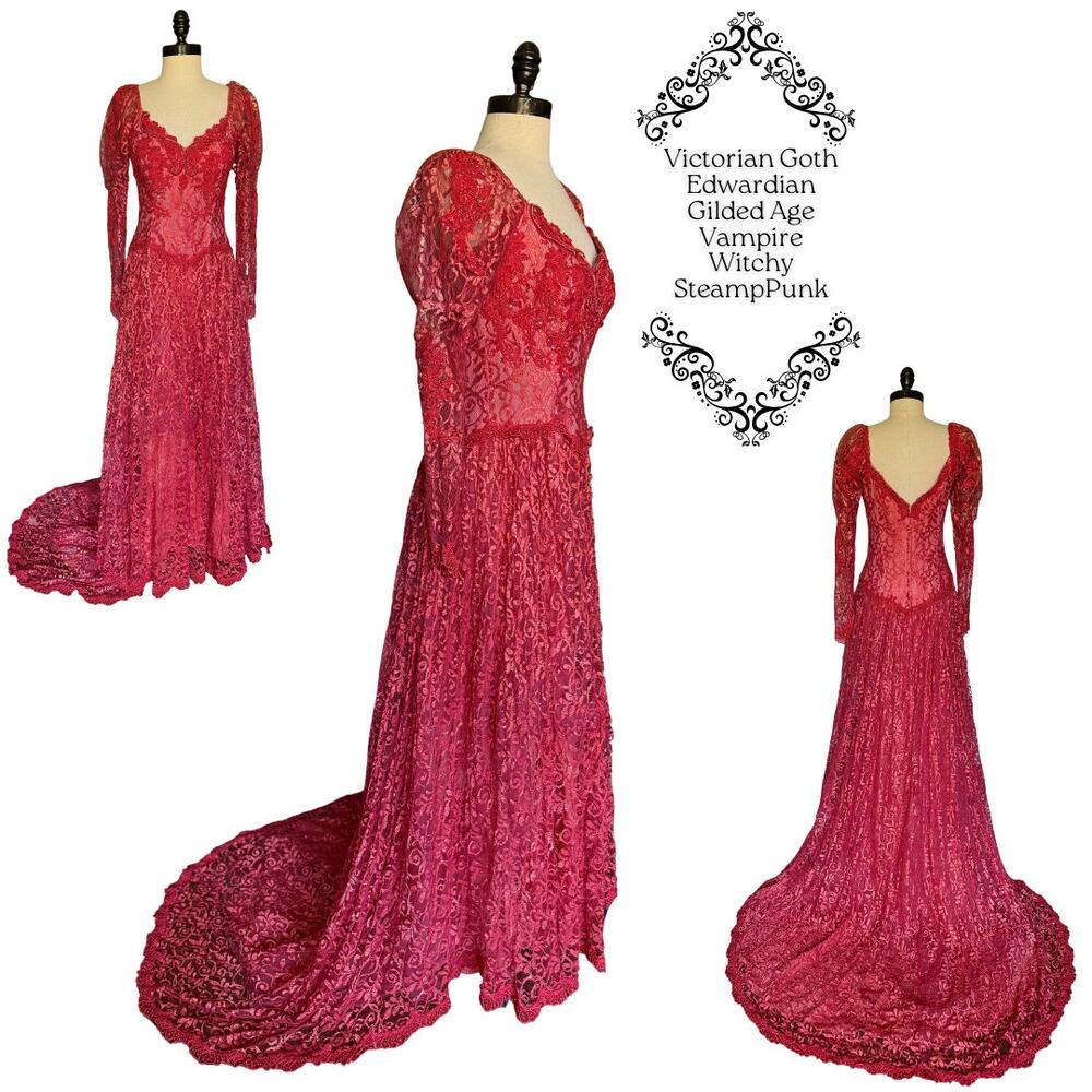Costume Cosplay Red Lace Dress Vampire Witch Victorian Goth Halloween Fairy FAE